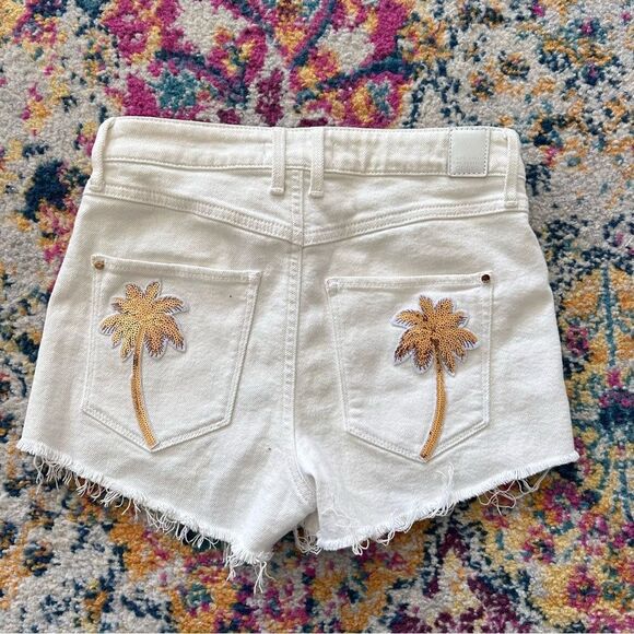 Adorable Palm gold sequins trim white denim mini shorts by guess - Picture 1 of 2